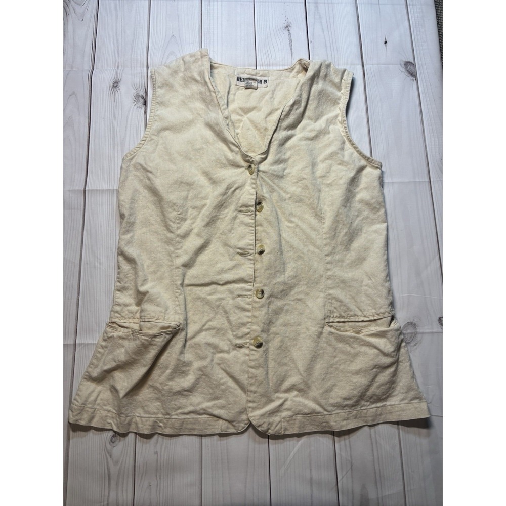 Vintage Red Rover Linen Blend Button Down Vest Beige Size Large